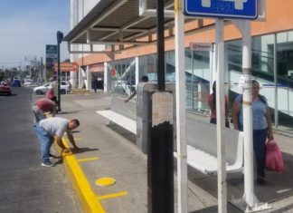 Pintan líneas para marcar sana distancia en calles de Tepic