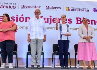 Claudia Sheinbaum reconoce a Miguel Ángel Navarro y encabeza entrega de la Pensión Mujeres Bienestar en Compostela