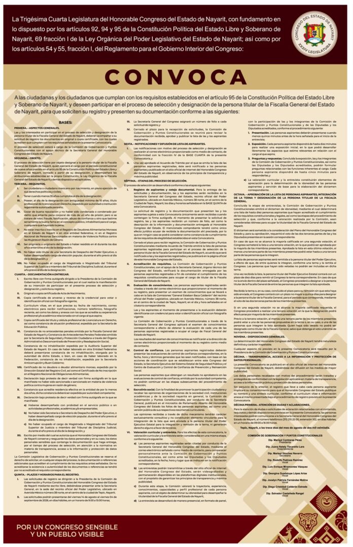 Comunicado Abre Congreso proceso para designar titular de la Fiscalía 13 agosto 2026